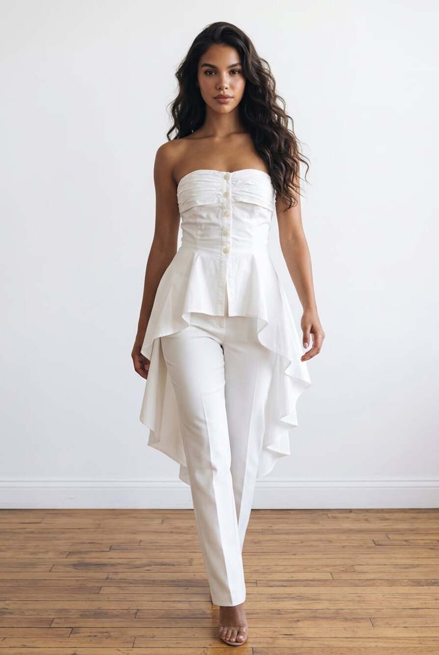 New York & Company Stretch Strapless Asymmetrical Peplum Jumpsuit